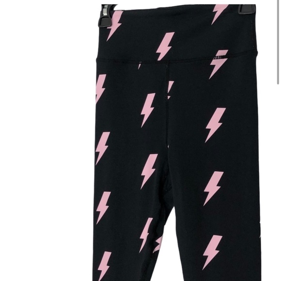 Spiritual Gangster Leggings Lightning Bolt Print Pants Black and Pink - Picture 4 of 4